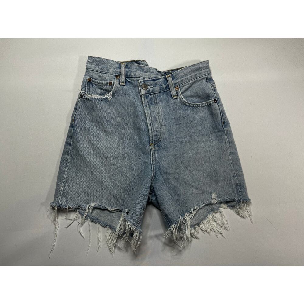 Agolde Women's Button Fly Cut-Off Blue Denim Criss Cross Shorts - Size 23 (25x4)